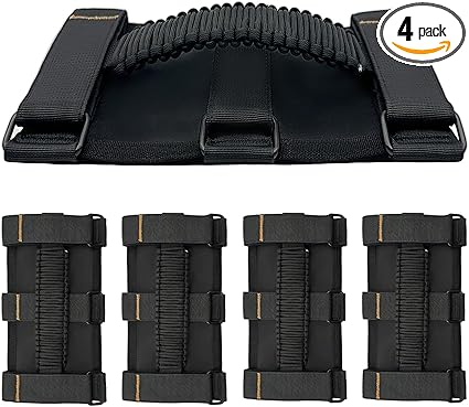 Jeep Roll Bar Grab Handles, 4 Pack Paracord Jeep Handles Grab for Wrangler JK YJ TJ JL & Gladiator JT 2021 2022 2023 2024 2025 2026 Modle, Wrangler Hardware Handles (Black)